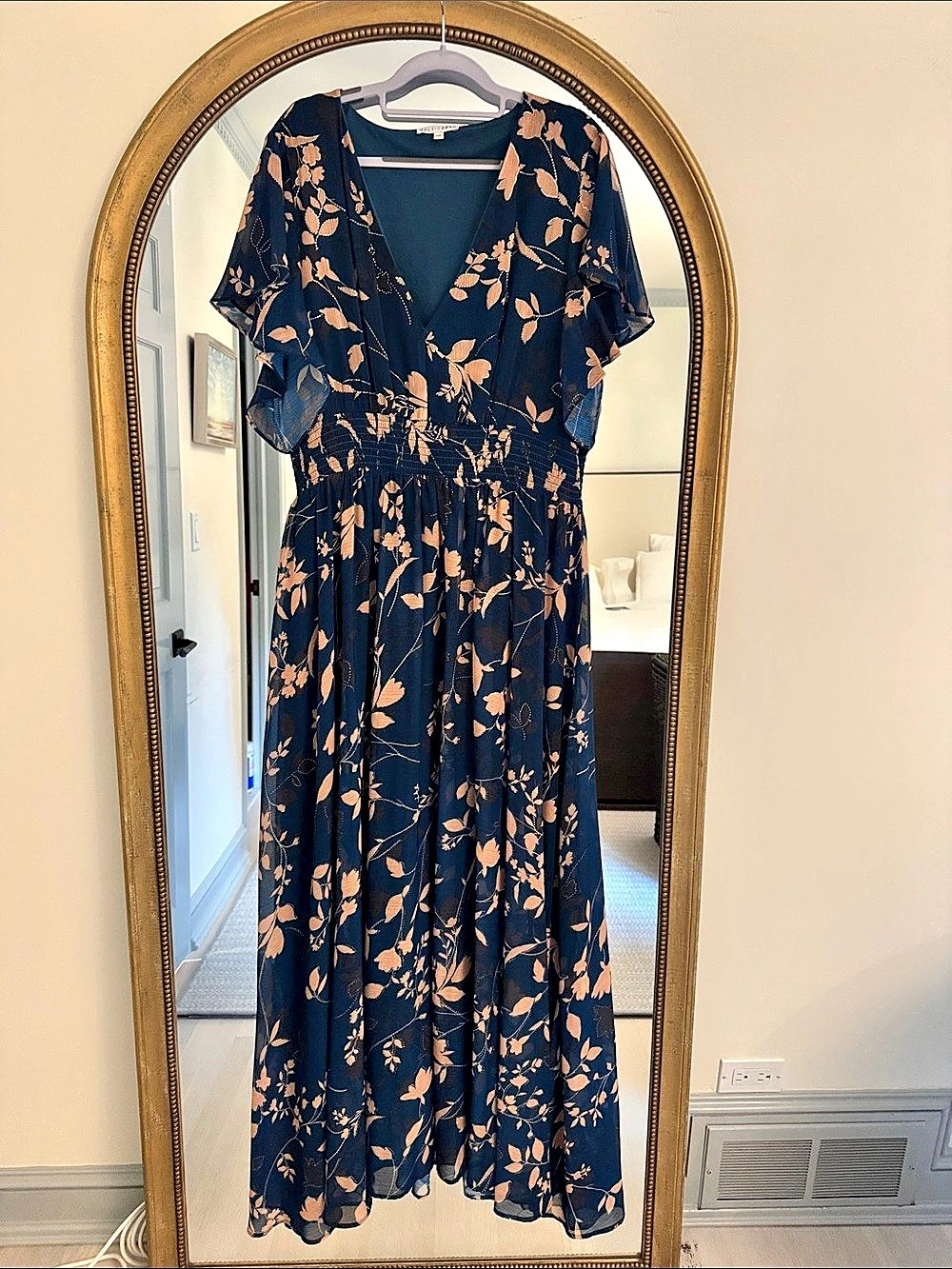 Baltic Born Monica Smocked Maxi Dress Floral Maxi Dress Blue & Brown Size 2XL